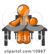 Poster, Art Print Of Orange Businessman Seated At A Desk Instructing Employees