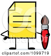 Poster, Art Print Of Yellow Note Document Mascot Holding A Paintbrush