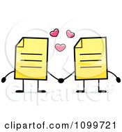 Clipart Yellow Note Document Mascots Holding Hands Royalty Free Vector Illustration by Cory Thoman