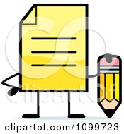 Poster, Art Print Of Yellow Note Document Mascot Holding A Pencil