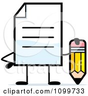 Poster, Art Print Of Note Document Mascot Holding A Pencil