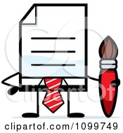 Poster, Art Print Of Business Document Mascot In A Red Tie Holding A Paintbrush