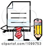 Poster, Art Print Of Business Document Mascot In A Red Tie Holding A Pencil