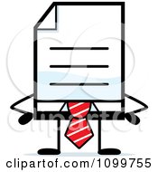 Business Document Mascot In A Red Tie With Hands On Hips