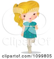 Clipart Happy Blond Girl In A Turquoise Dress Wagging Her Finger Royalty Free Vector Illustration by Melisende Vector
