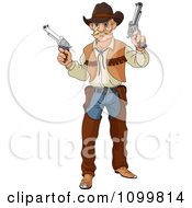 Poster, Art Print Of Blond Wild Western Cowboy Vigilante Holding Two Guns