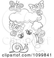 Poster, Art Print Of Outlined Birds Clouds Bees Snails And Butterflies