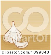 Clipart Woodcut Styled Garlic Bulb And Stripe Background Royalty Free Vector Illustration