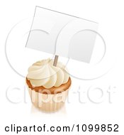Poster, Art Print Of 3d Vanilla Cupcake With White Frosting And A Sign