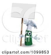 Poster, Art Print Of 3d Happy Green And Silver Hammer Mascot Holding A Sign