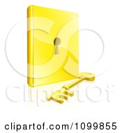 3d Gold Skeleton Key Resting In Front Of A Book With A Keyhole In The Center