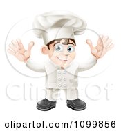 Clipart Happy Young Chef In Uniform Holding Up His Hands Royalty Free Vector Illustration