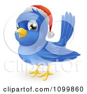 Poster, Art Print Of Happy Cute Christmas Bluebird Wearing A Santa Hat