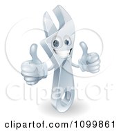 Clipart 3d Happy Spanner Wrench Mascot Holding Two Thumbs Up Royalty Free Vector Illustration