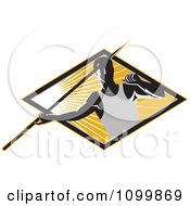 Poster, Art Print Of Retro Track And Field Javelin Trower Holding A Spear Over A Ray Diamond