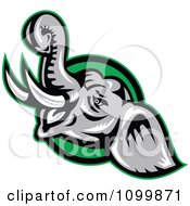 Clipart Angry Retro Elephant Over A Green Circle Royalty Free Vector Illustration