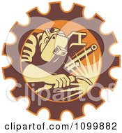 Poster, Art Print Of Retro Fabricator Welder Working In A Gear Cog