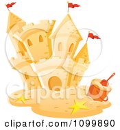 Poster, Art Print Of Sand Castle With Stars A Pail And Red Flags