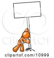 Strong Orange Man Pushing a Blank Sign Upright Clipart Illustration by Leo Blanchette #COLLC10999-0020