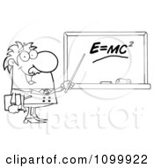 Clipart Happy Black And White Science Professor Discussing Mass Energy Equivalence Physics Royalty Free Vector Illustration by Hit Toon