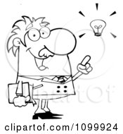 Clipart Happy Black And White Professor With A Bright Idea Royalty Free Vector Illustration