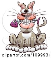 Clipart Happy Cat Sitting With A Fish Bone In His Mouth Royalty Free Vector Illustration by Zooco