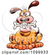 Poster, Art Print Of Happy Spotted Dog Sitting With A Bone In His Mouth