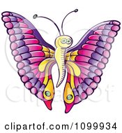 Poster, Art Print Of Happy Butterfly With Pink And Purple Wings And A Yellow Body