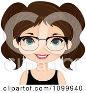 Poster, Art Print Of Happy Brunette Girl Wearing Glasses A Black Tank Top And Her Hair In Pig Tails