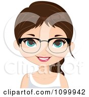 Clipart Happy Brunette Girl Wearing Glasses A Tank Top And Her Hair In A Pony Tail Royalty Free Vector Illustration