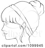 Poster, Art Print Of Outlined Profiled Woman With A Head Band And Her Hair Up In A Bun