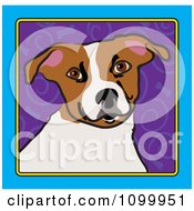 Folk Art Styled Jack Russell Terrier Dog Looking Out Through A Blue Frame With A Purple Spiral Background