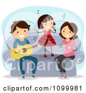 Poster, Art Print Of Happy Musical Family Singing And Playing A Guitar On Their Couch