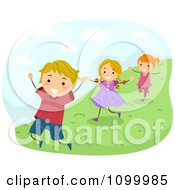 Poster, Art Print Of Happy Energetic Children Running Down A Hillside