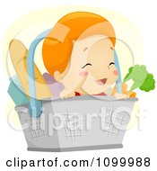 Poster, Art Print Of Happy Baby In A Grocery Basket With Healthy Foods