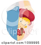 Clipart Shy School Boy Hiding Behind His Mothers Leg Royalty Free Vector Illustration