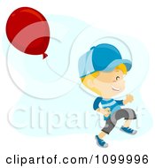 Poster, Art Print Of Happy Boy Running With A Balloon