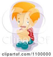 Poster, Art Print Of Scared Boy Hugging His Knees And Crying