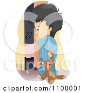 Poster, Art Print Of Scared Boy Sneaking Into His Parents Room With His Teddy Bear