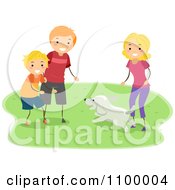 Poster, Art Print Of Happy Family Playing With Their Dog In A Park