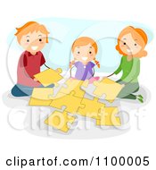 Clipart Happy Family Building A Puzzle Together Royalty Free Vector Illustration