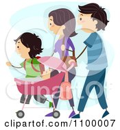 Poster, Art Print Of Happy Family Strolling Together With Their Baby Pram