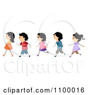 Poster, Art Print Of Line Of Asian Children Walking