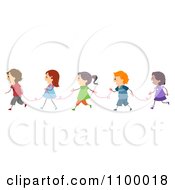 Line Of Diverse Children With Red Strings