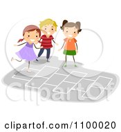 Poster, Art Print Of Happy Children Playing Hopscotch