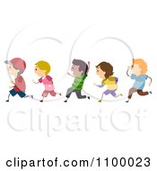 Clipart Line Of Diverse Boys Running Royalty Free Vector Illustration