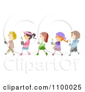 Poster, Art Print Of Line Of Diverse Children Carrying Seedling Plants