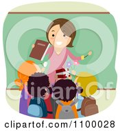 Poster, Art Print Of Friendly Female Teacher Being Greeting With Gifts From Students
