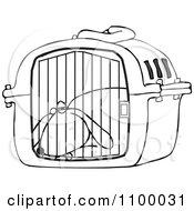 Poster, Art Print Of Outlined Tired Dog Drugged Up In A Pet Carrier