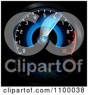 Blue And Red Illuminated Dashboard Car Speedometer